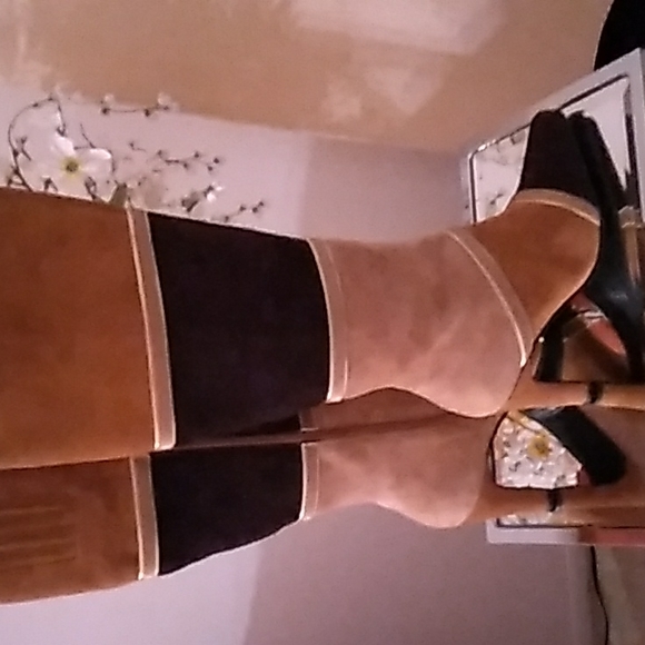 Earth Tones Colorblock Suede Boots - Picture 1 of 5